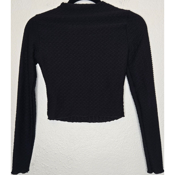 NA-KD Womens Structure Knit High Neck Cropped Top XXS Black Long Sleeve Stretch - Picture 7 of 12